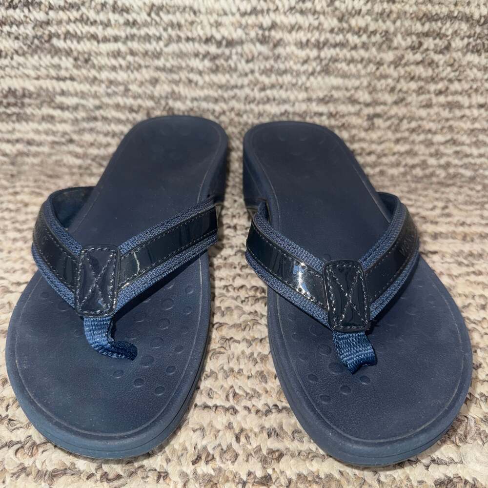 Vionic Womens Tide Navy Full Grain Leather Orthotic Sandals
